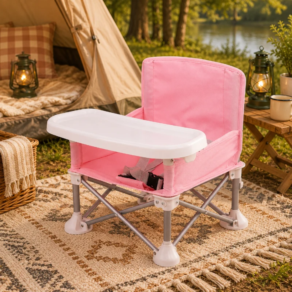 Foldable Toddler Camping Chair with Removable Tray – Portable Kids High Chair