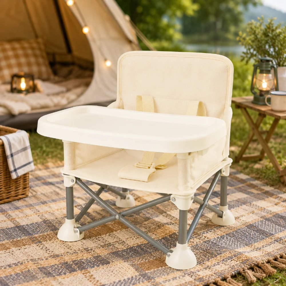 Foldable Toddler Camping Chair with Removable Tray – Portable Kids High Chair