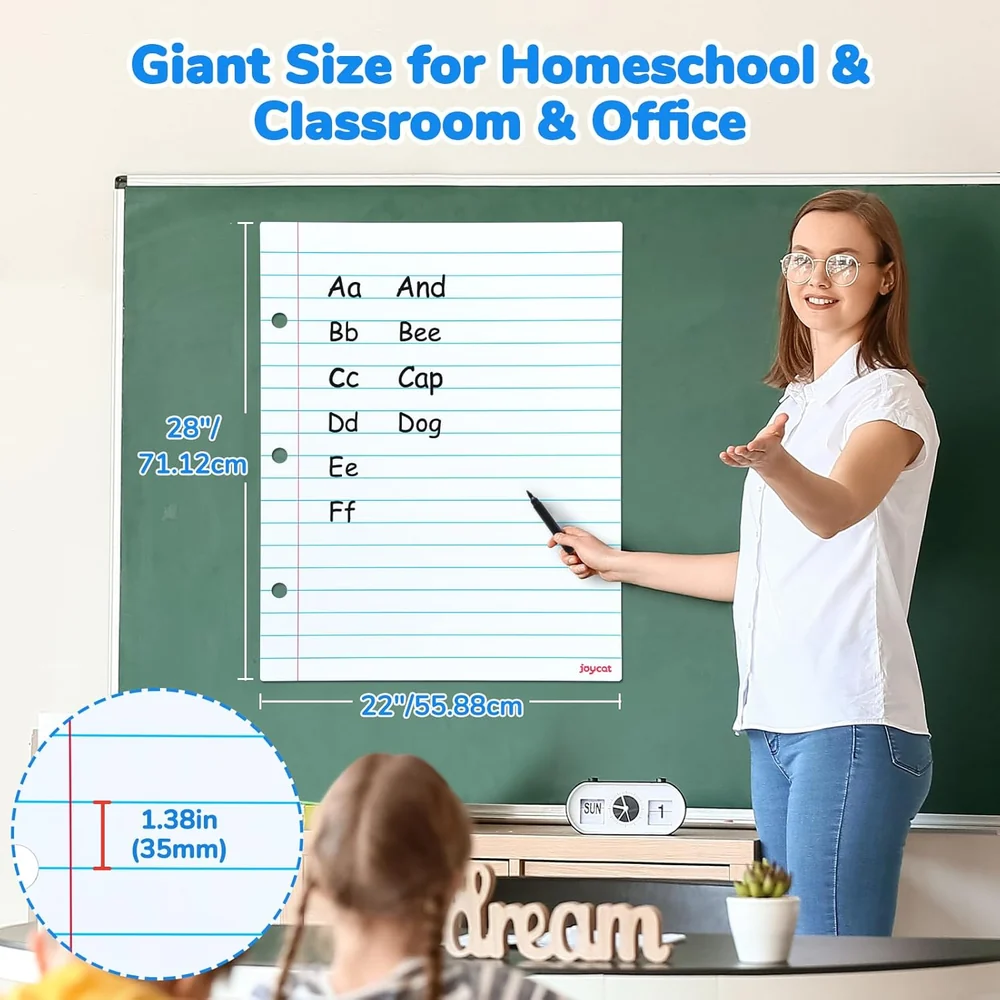 Giant Magnetic Dry Erase Lined Paper – 22 x 28 Inch Reusable Handwriting Practice Whiteboard for Classroom