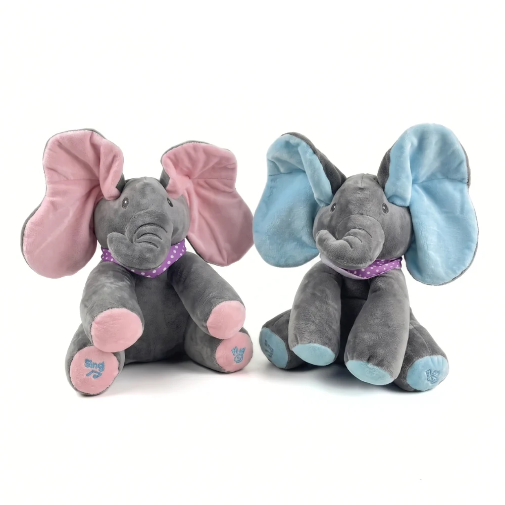 Interactive Elephant Plush Toy – Musical Peekaboo Elephant with Moving Ears