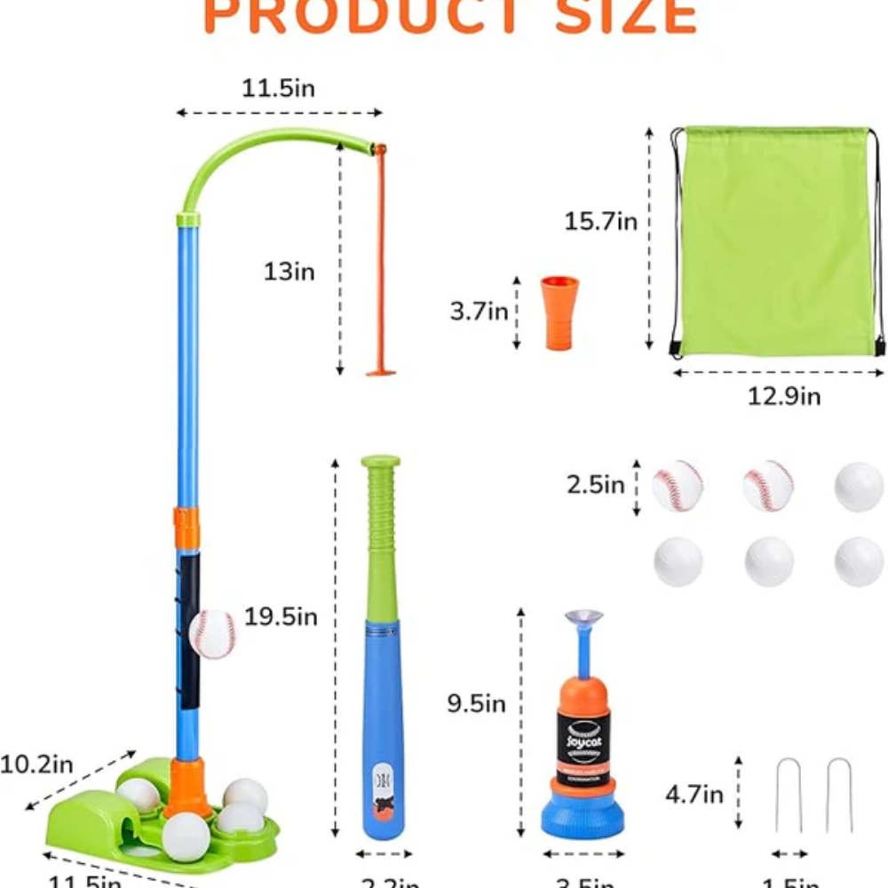 Kids 3-in-1 Baseball T-Ball Set – Adjustable Batting Tee with Automatic Ball Launcher