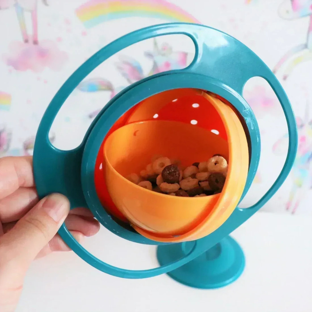 Kids 360° Spill-Resistant Bowl – Rotating Snack Bowl with Lid and Easy-Grip Handles