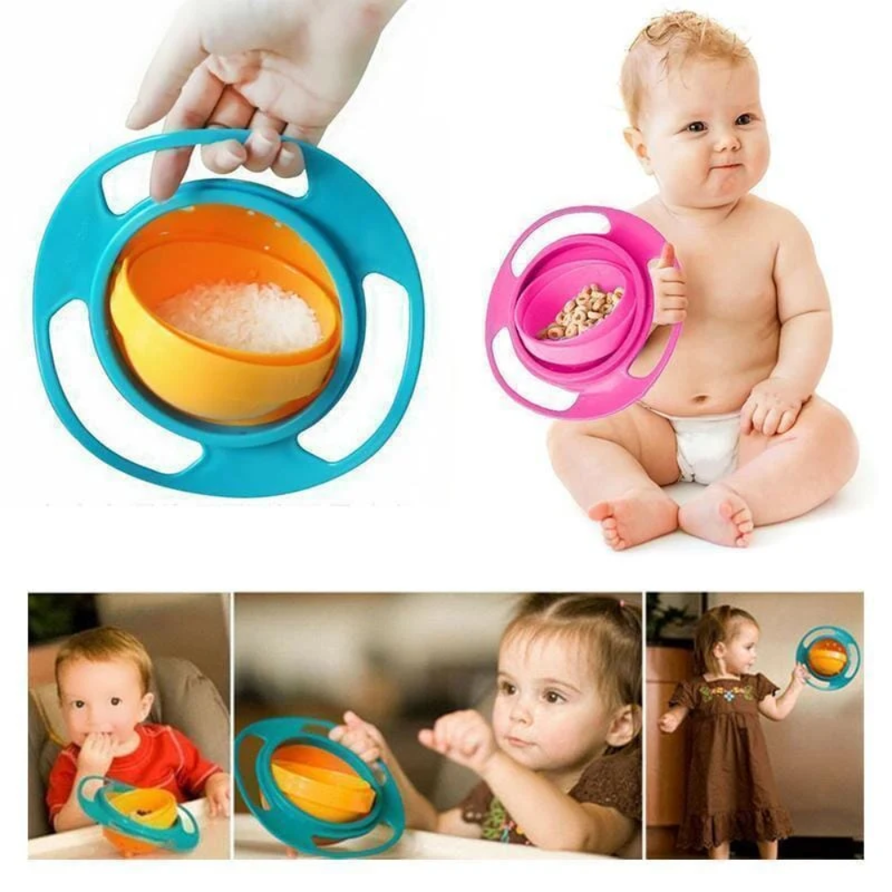 Kids 360° Spill-Resistant Bowl – Rotating Snack Bowl with Lid and Easy-Grip Handles