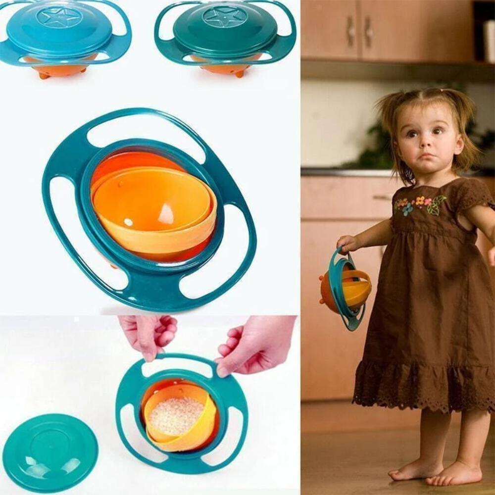 Kids 360° Spill-Resistant Bowl – Rotating Snack Bowl with Lid and Easy-Grip Handles