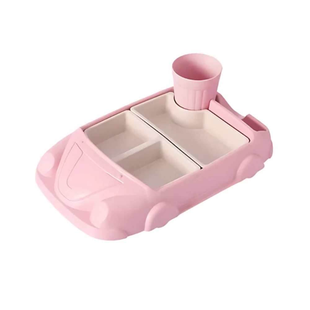 Kids Car-Shaped Dinnerware Set – Divided Food Tray with Cup and Utensils