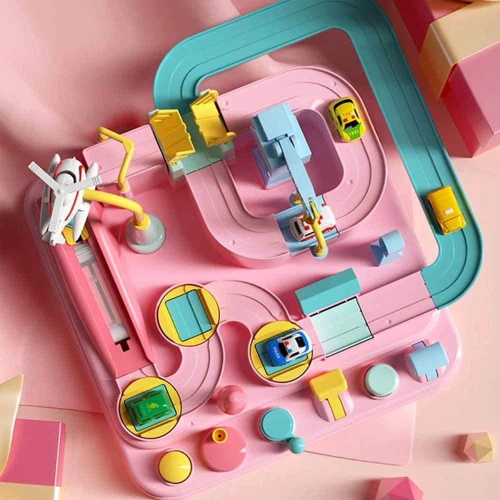 Kids City Adventure Car Track Toy – Interactive Mechanical Vehicle Playset with 4 Cars