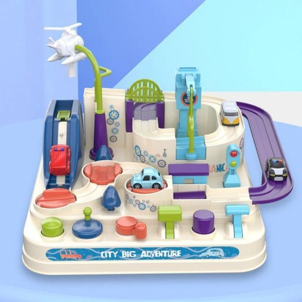 Kids City Adventure Car Track Toy – Interactive Mechanical Vehicle Playset with 4 Cars