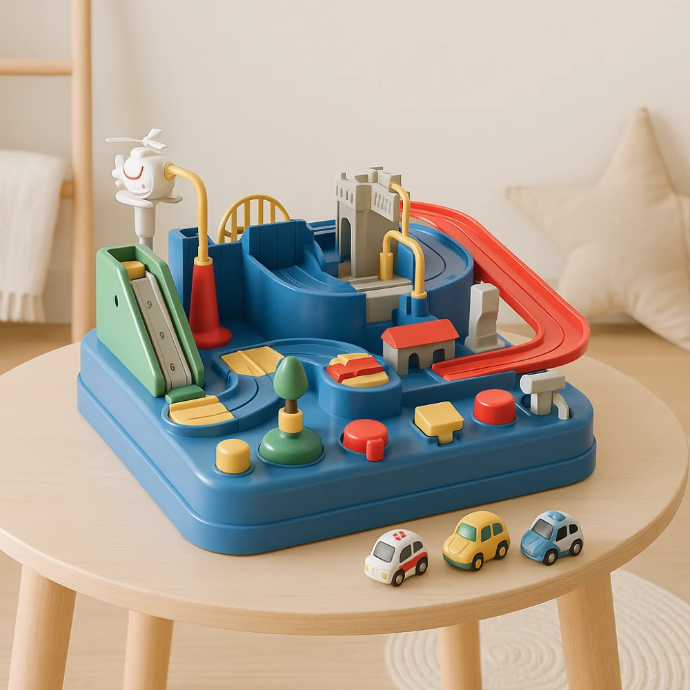 Kids City Adventure Car Track Toy – Interactive Mechanical Vehicle Playset with 4 Cars