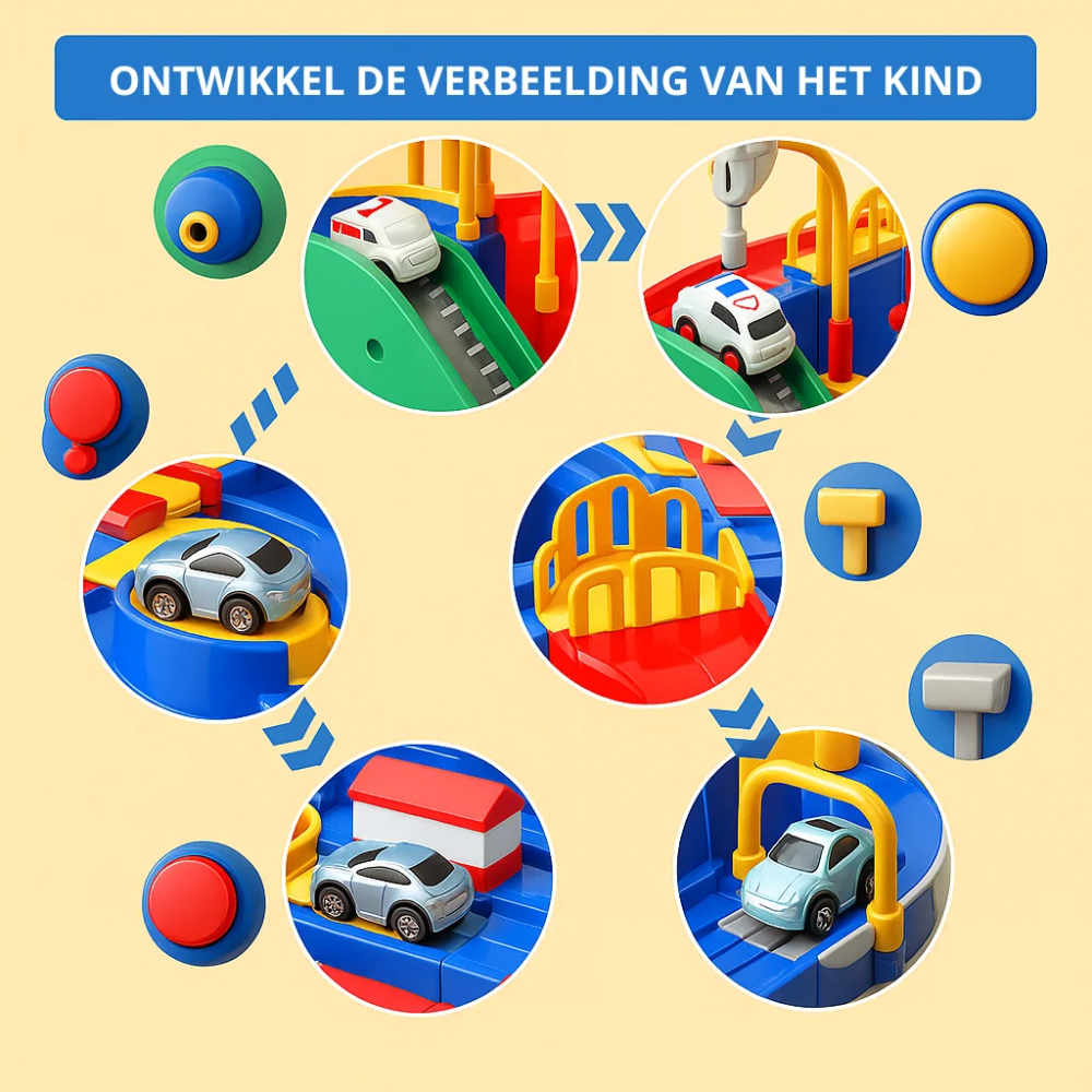 Kids City Adventure Car Track Toy – Interactive Mechanical Vehicle Playset with 4 Cars