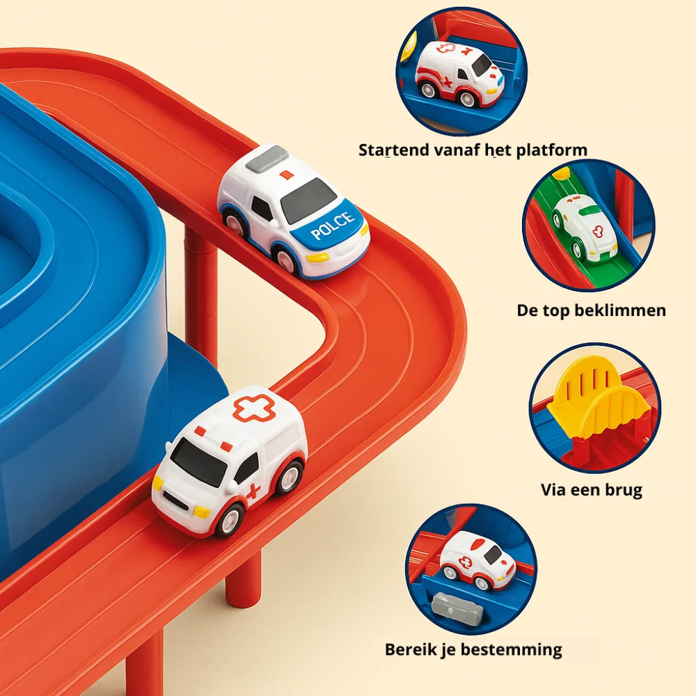 Kids City Adventure Car Track Toy – Interactive Mechanical Vehicle Playset with 4 Cars