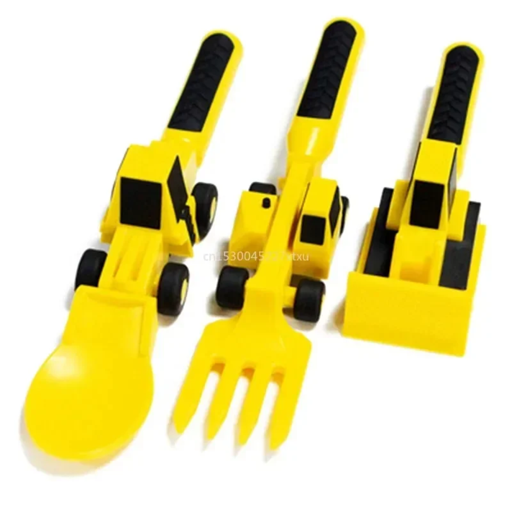 Kids Construction Vehicle Cutlery Set – 3 Piece Spoon and Fork Utensils