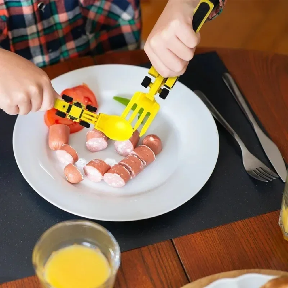 Kids Construction Vehicle Cutlery Set – 3 Piece Spoon and Fork Utensils