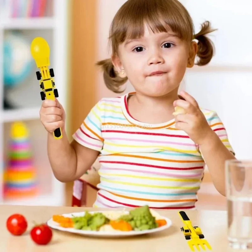 Kids Construction Vehicle Cutlery Set – 3 Piece Spoon and Fork Utensils