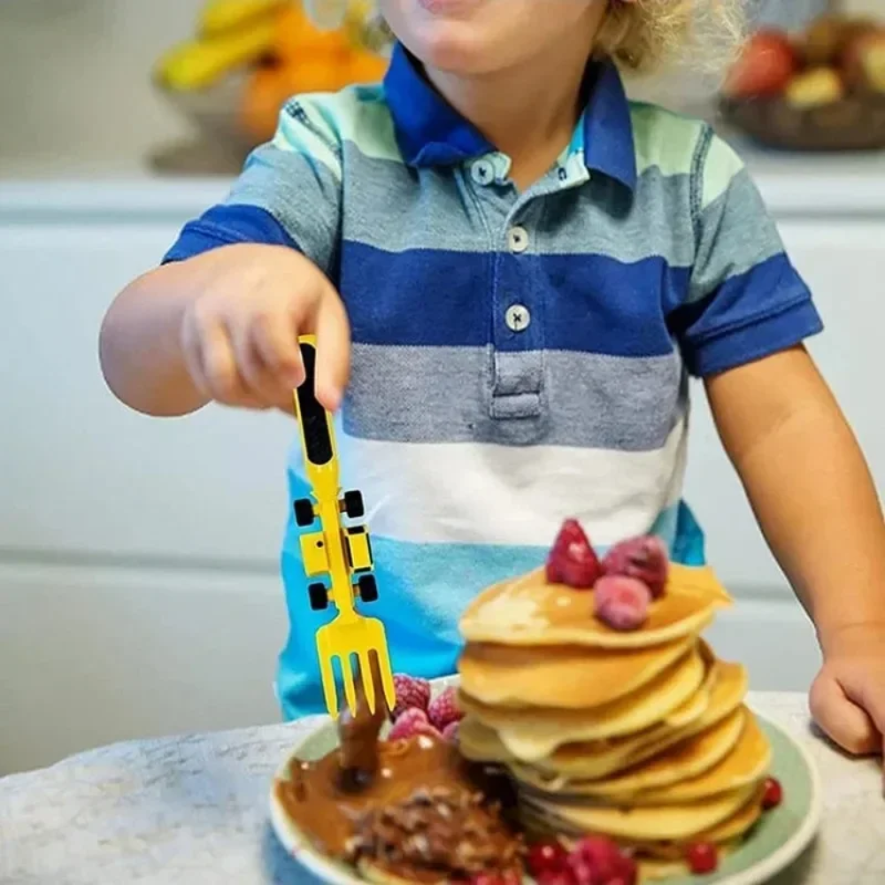 Kids Construction Vehicle Cutlery Set – 3 Piece Spoon and Fork Utensils