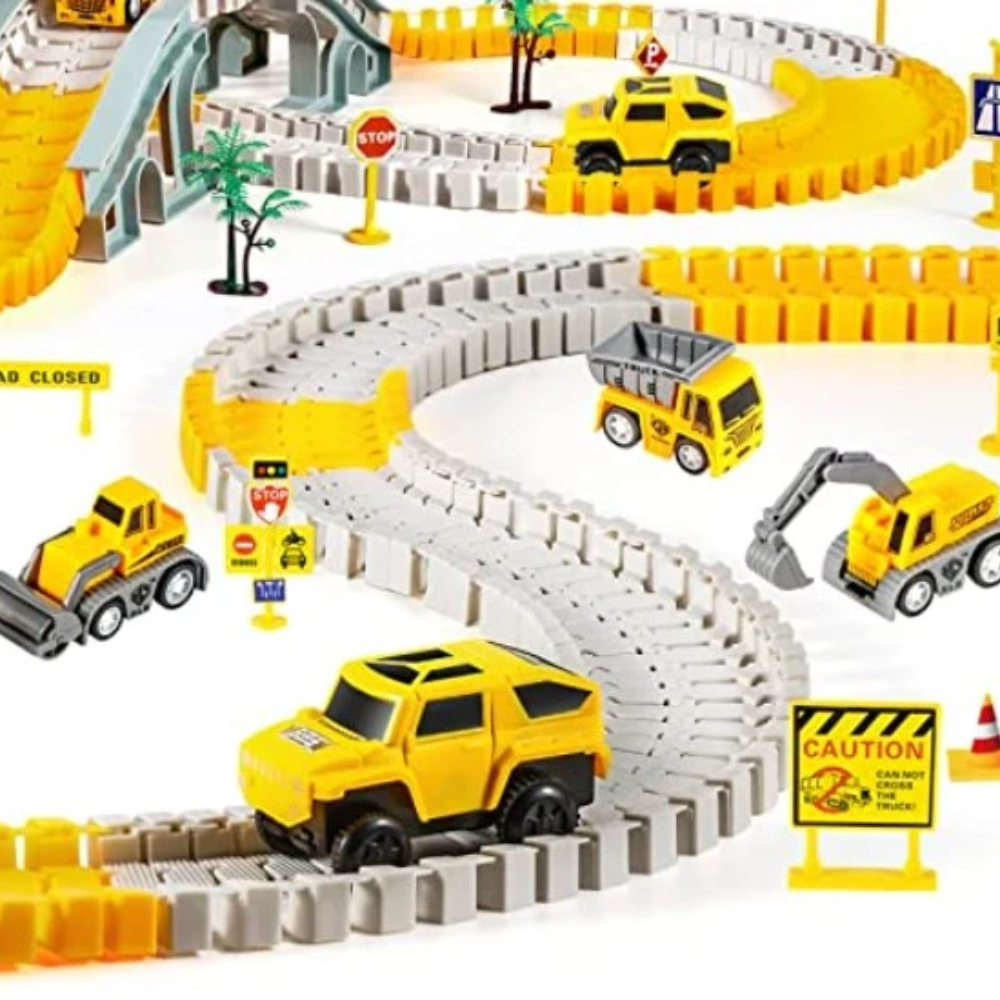 Kids DIY Race Track Set – 305-Piece Flexible Car Track Building Toy with Electric Cars