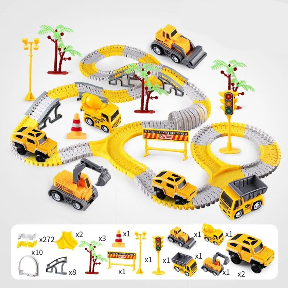 Kids DIY Race Track Set – 305-Piece Flexible Car Track Building Toy with Electric Cars