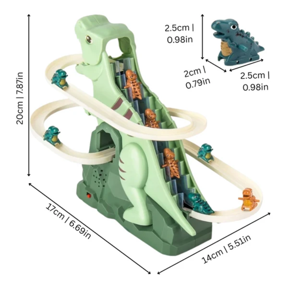 Kids Dinosaur Climbing Track Toy – Electric Dinosaur Stair Climbing and Sliding Toy with Music and LED Lights