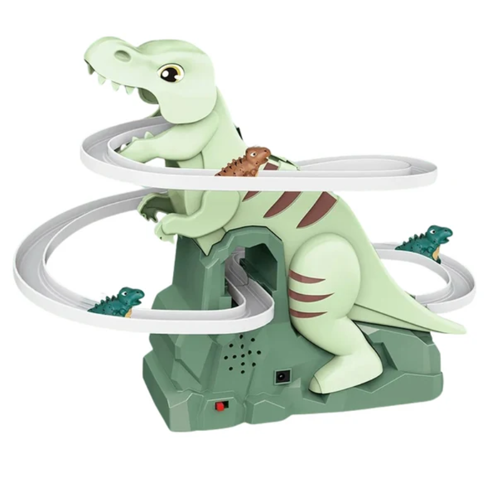 Kids Dinosaur Climbing Track Toy – Electric Dinosaur Stair Climbing and Sliding Toy with Music and LED Lights