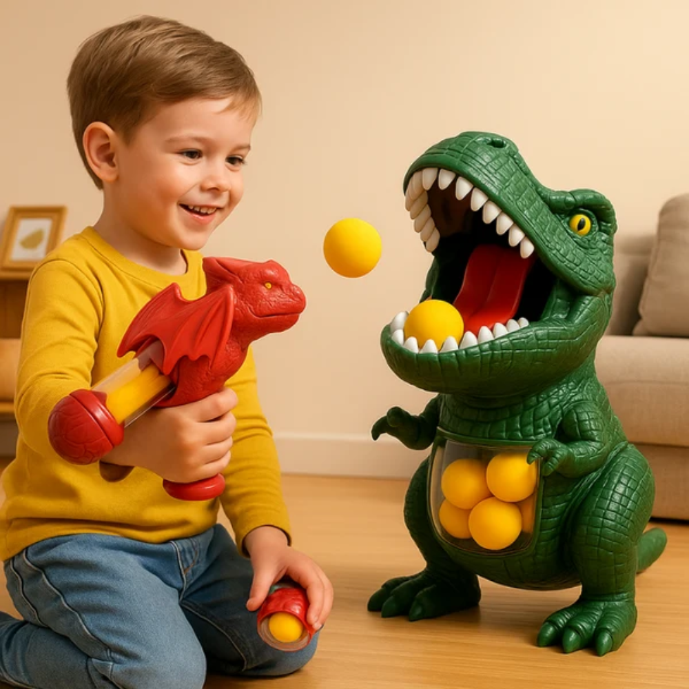 Kids Dinosaur Foam Ball Blaster Game – Soft Ball Shooting Toy with Dino Target
