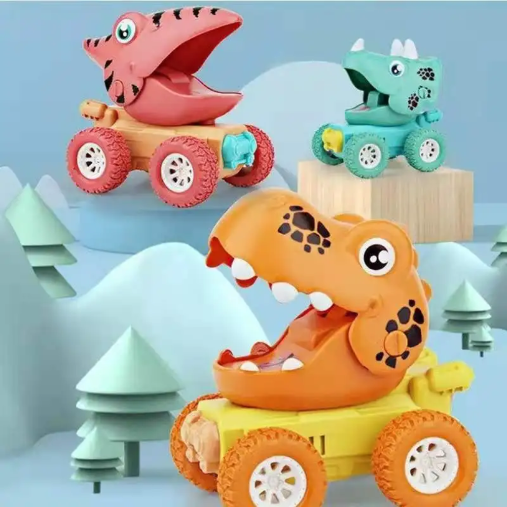 Kids Dinosaur Monster Truck Set – 3 Pack Push and Go Toy Cars