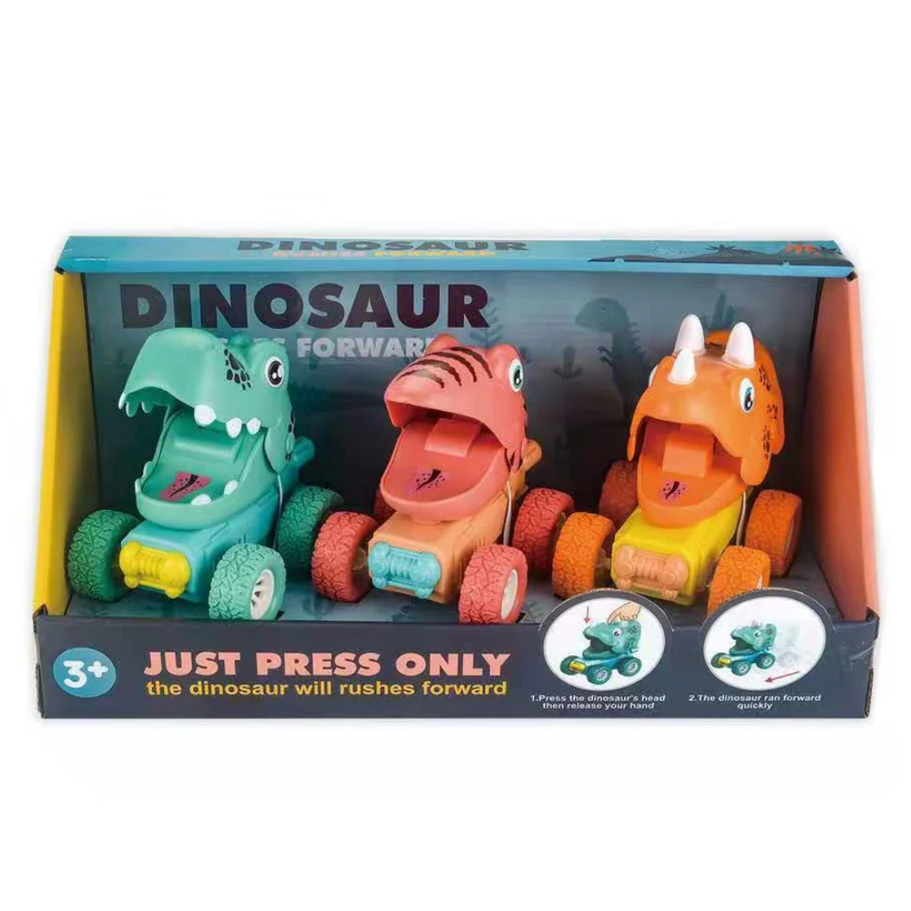 Kids Dinosaur Monster Truck Set – 3 Pack Push and Go Toy Cars