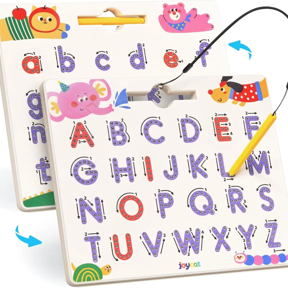Kids Double-Sided Magnetic Alphabet Tracing Board – Uppercase and Lowercase Letter Learning Toy with Stylus