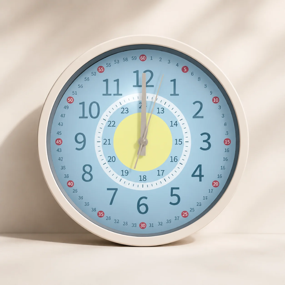 Kids Educational Wall Clock – Easy Read Analog Learning Clock for Children