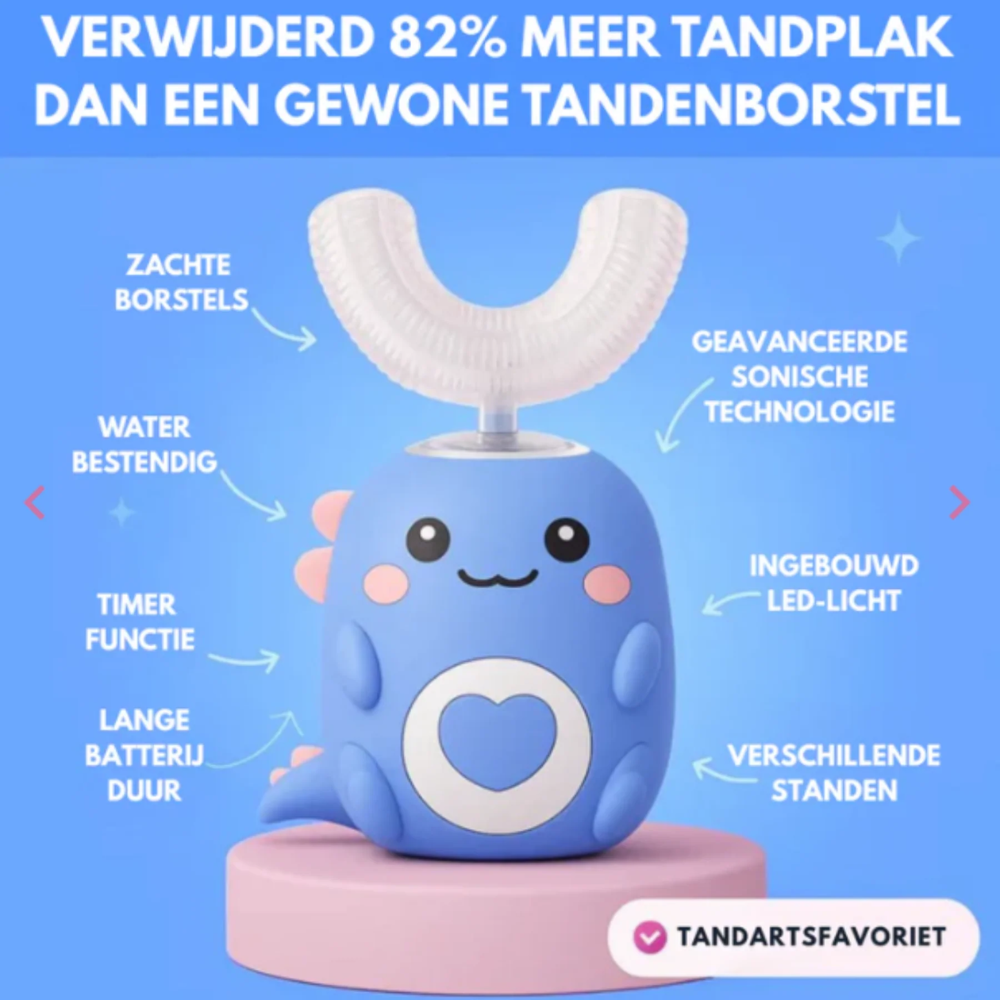 Kids Electric U-Shaped Toothbrush – 360° Silicone Toothbrush with Gentle Vibrations and Dinosaur Design