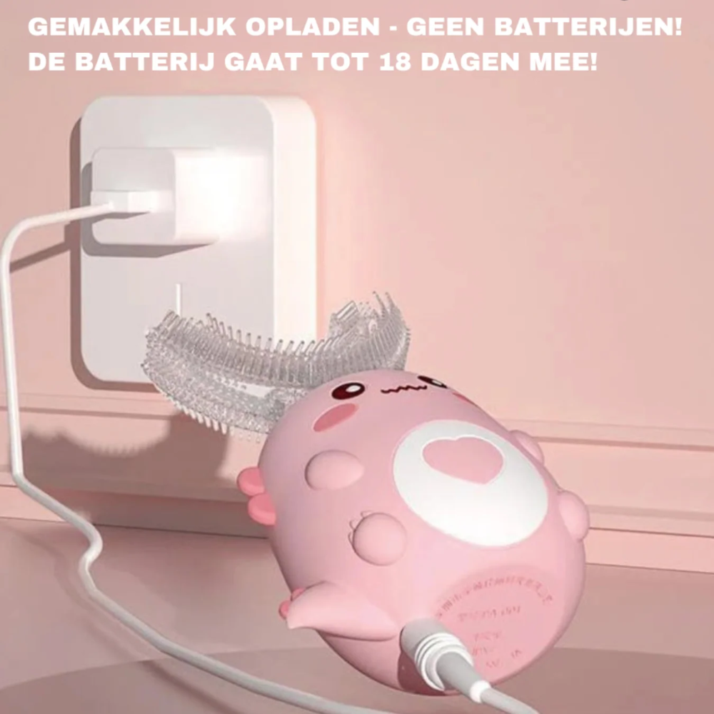 Kids Electric U-Shaped Toothbrush – 360° Silicone Toothbrush with Gentle Vibrations and Dinosaur Design