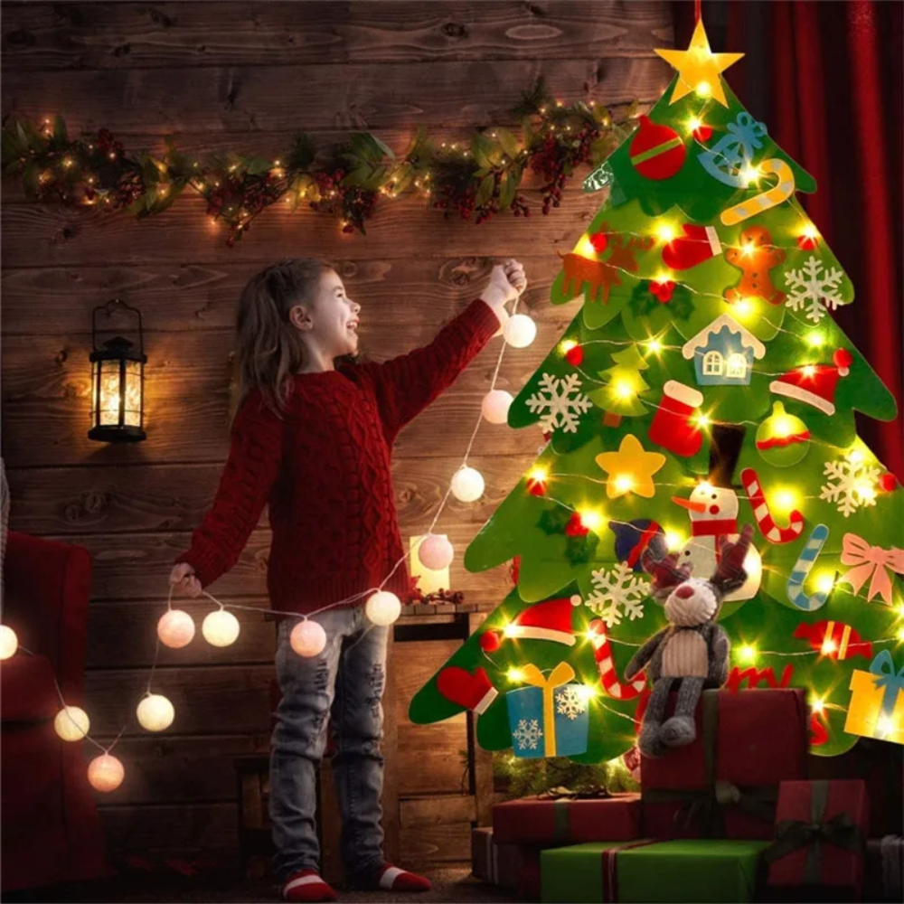 Kids Felt Christmas Tree – Wall Hanging Decorating Activity with Velcro Ornaments