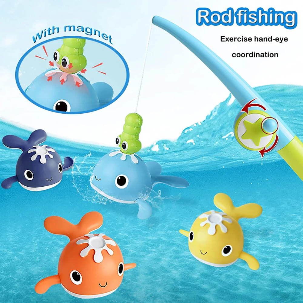 Kids Fishing Bath Toy Set – Wind-Up Swimming Fish with Magnetic Fishing Rod and Net