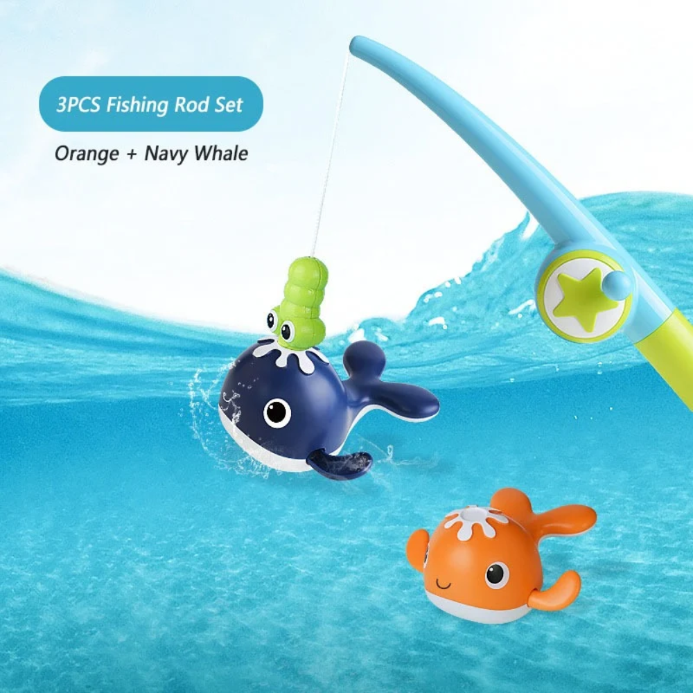 Kids Fishing Bath Toy Set – Wind-Up Swimming Fish with Magnetic Fishing Rod and Net