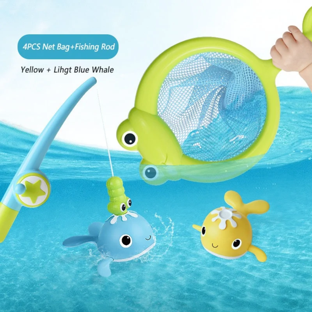 Kids Fishing Bath Toy Set – Wind-Up Swimming Fish with Magnetic Fishing Rod and Net