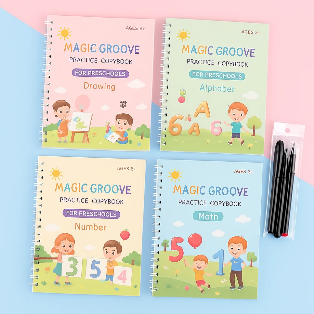 Kids Handwriting Practice Book Set – 4 Educational Tracing Workbooks with Pens