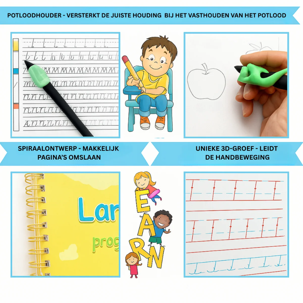 Kids Handwriting Practice Book Set – 4 Educational Tracing Workbooks with Pens