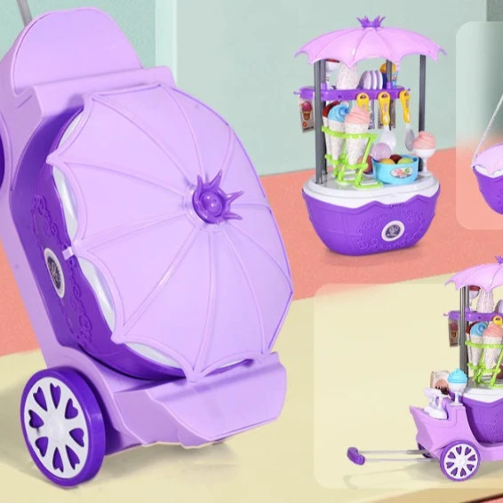 Kids Ice Cream Cart Playset – Pretend Play Shop with Accessories