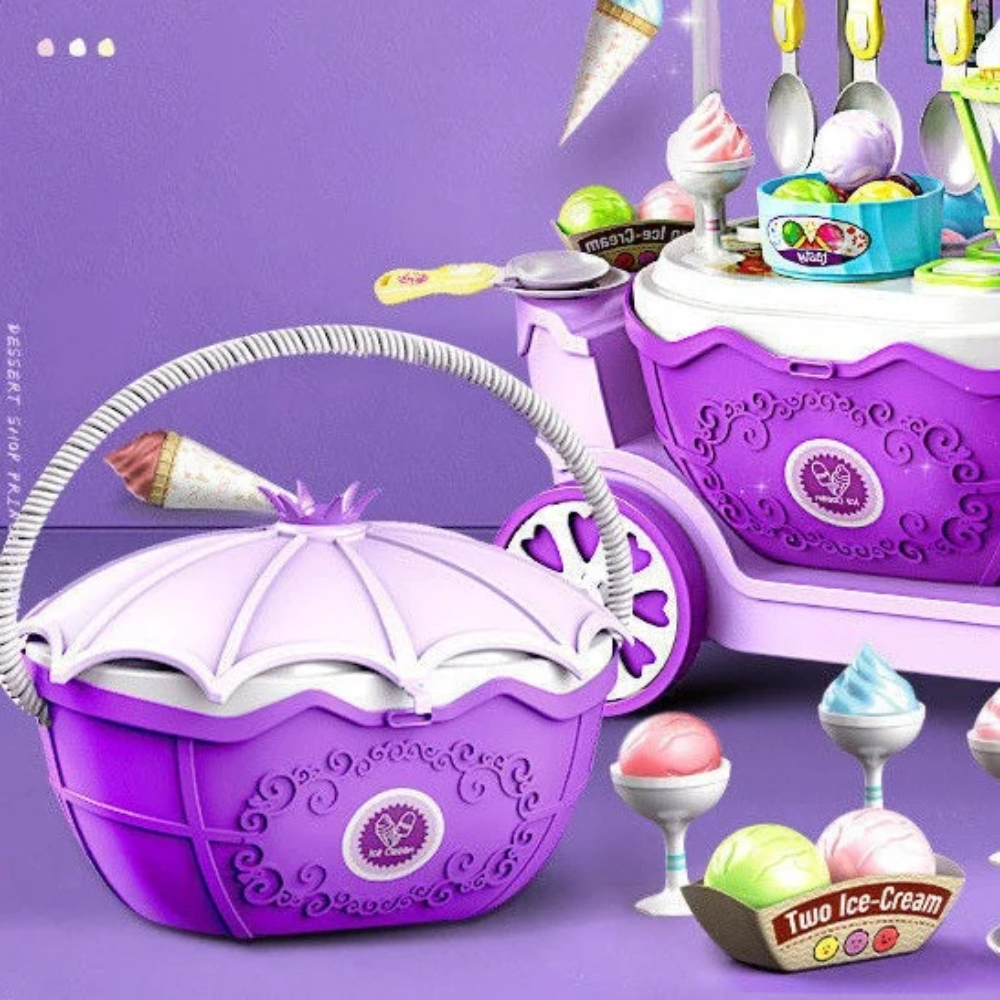 Kids Ice Cream Cart Playset – Pretend Play Shop with Accessories