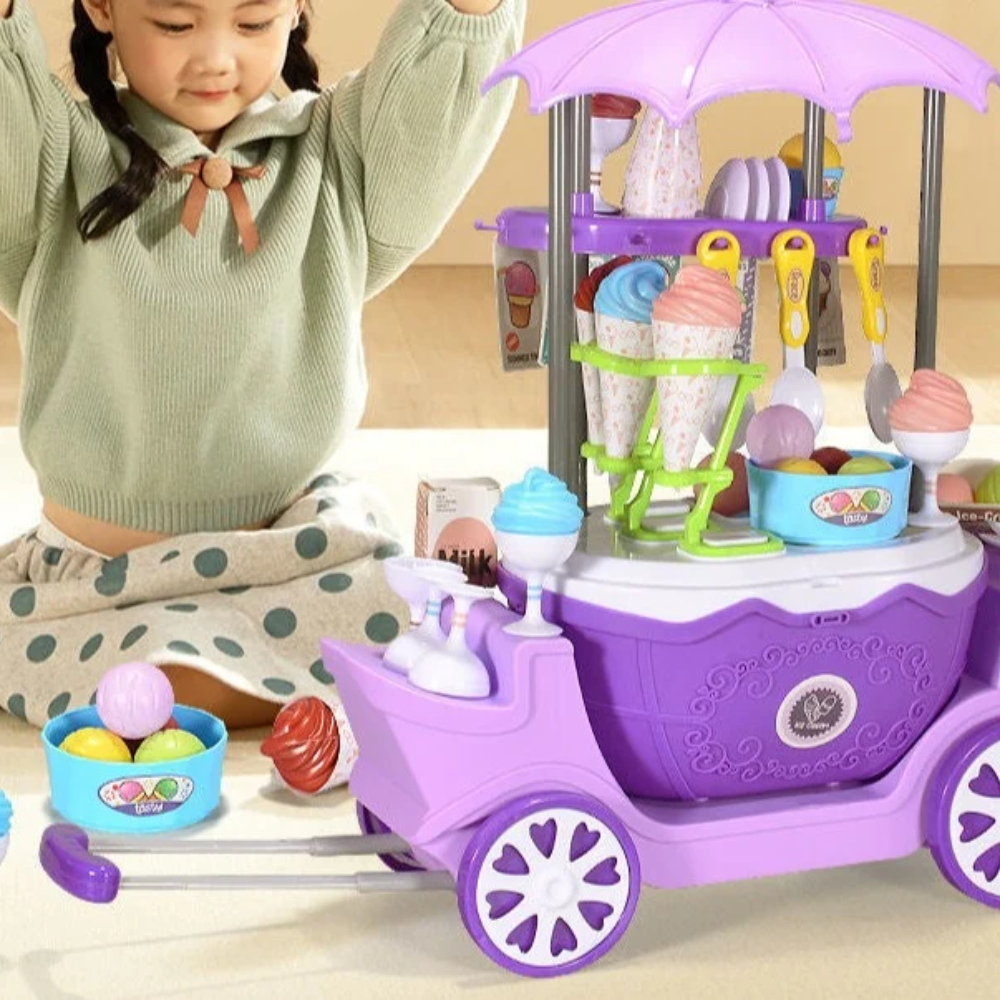 Kids Ice Cream Cart Playset – Pretend Play Shop with Accessories