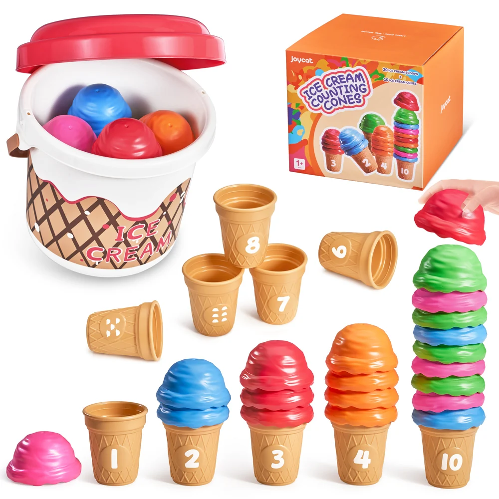 Kids Ice Cream Counting and Color Sorting Toy – 30-Piece Number Matching and Stacking Set