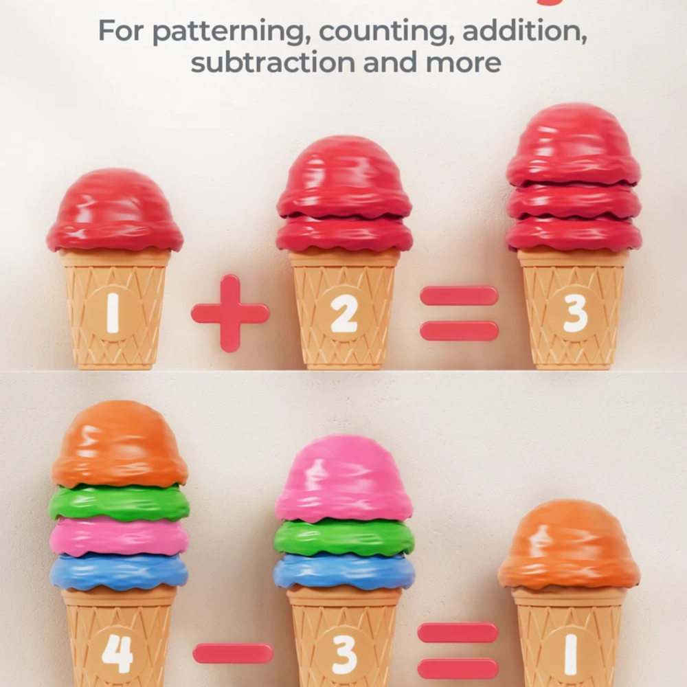 Kids Ice Cream Counting and Color Sorting Toy – 30-Piece Number Matching and Stacking Set