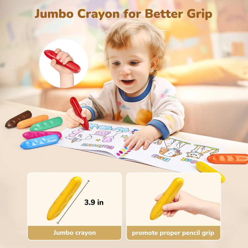 Kids Jumbo Triangular Crayons – Washable Easy-Grip Coloring Set with Coloring Book