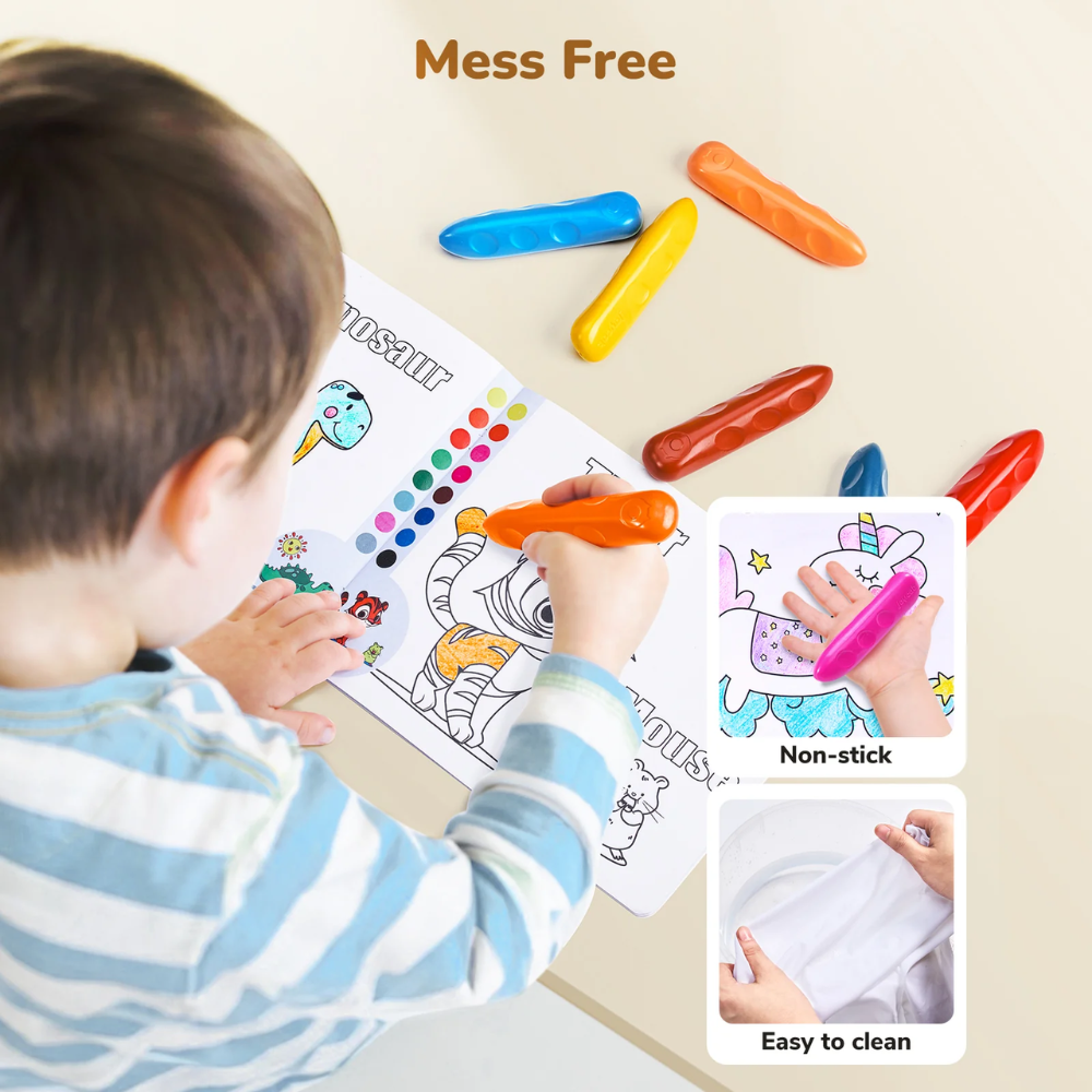 Kids Jumbo Triangular Crayons – Washable Easy-Grip Coloring Set with Coloring Book