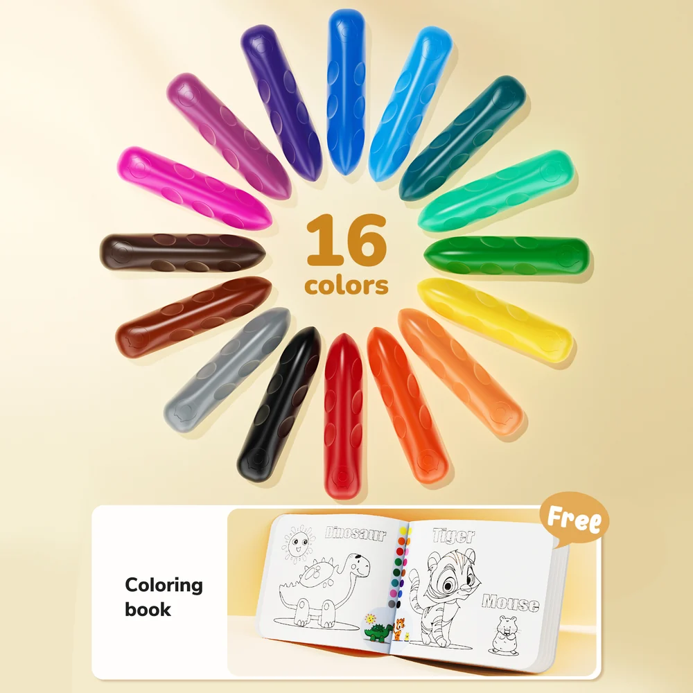 Kids Jumbo Triangular Crayons – Washable Easy-Grip Coloring Set with Coloring Book