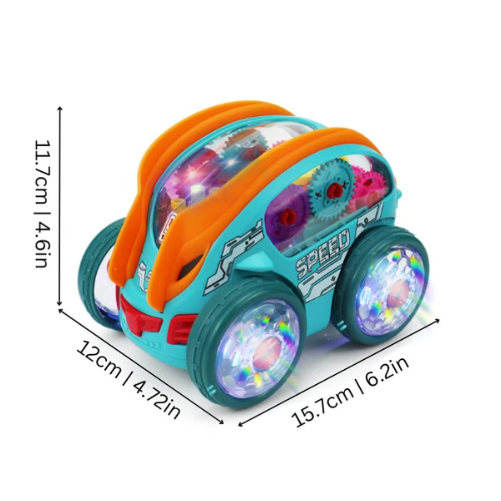 Kids LED Gear Car Toy – Battery-Powered Spinning Car with 360° Rotation, Music and Colorful Lights