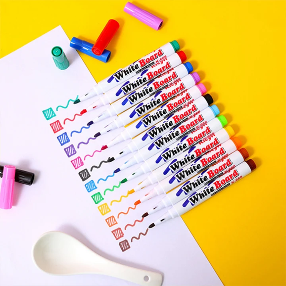 Kids Magic Floating Drawing Pens – 12-Color Water Painting Marker Set with Ceramic Spoon