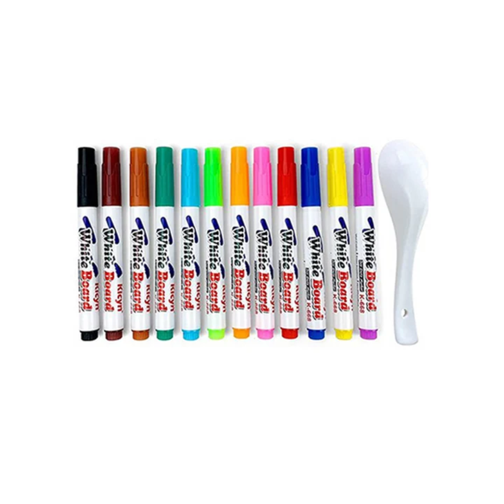 Kids Magic Floating Drawing Pens – 12-Color Water Painting Marker Set with Ceramic Spoon