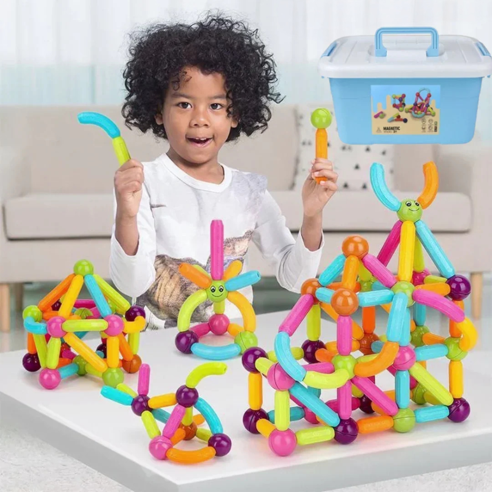 Kids Magnetic Building Blocks Set – Colorful STEM Construction Toy with Storage Box