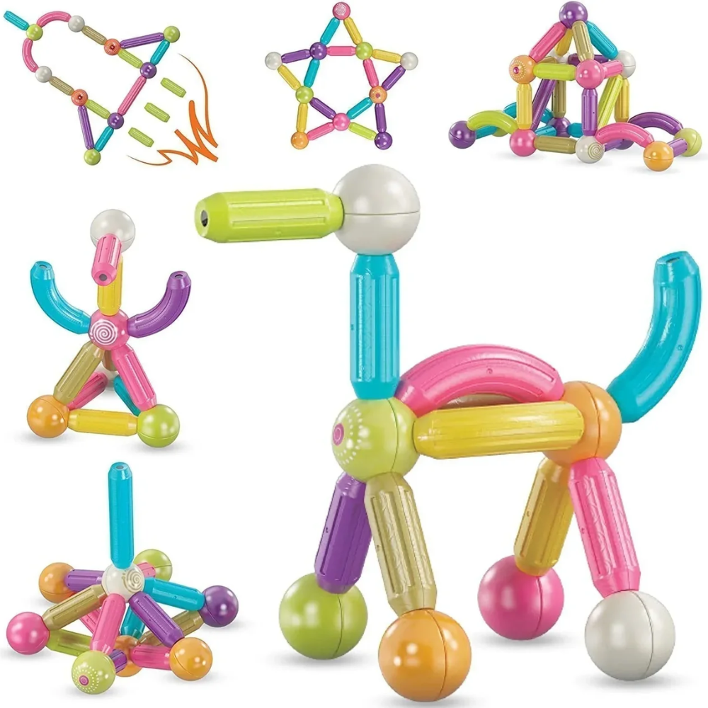 Kids Magnetic Building Blocks Set – Colorful STEM Construction Toy with Storage Box