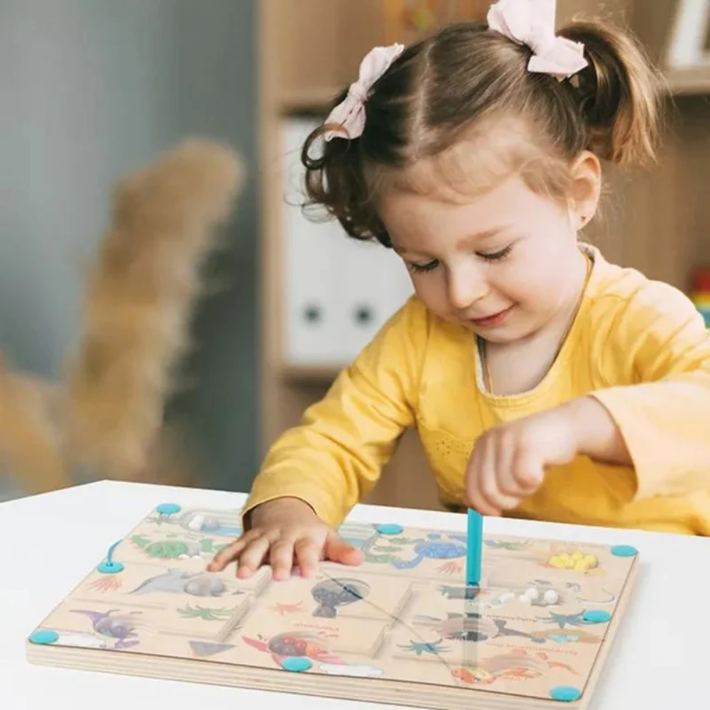 Kids Magnetic Dinosaur Maze – Wooden Counting and Color Sorting Educational Toy