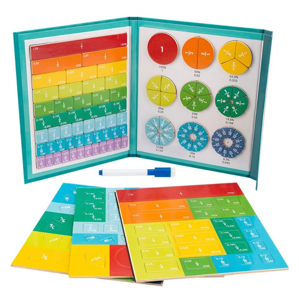 Kids Magnetic Fractions Learning Book – Educational Math Activity Set with 102 Magnetic Pieces